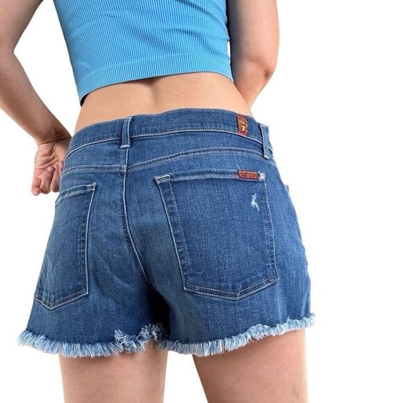 New 7 for All Mankind Blue Cut Off Jean Shorts Women Plus Size 32 Raw Hem Summer - Picture 4 of 10